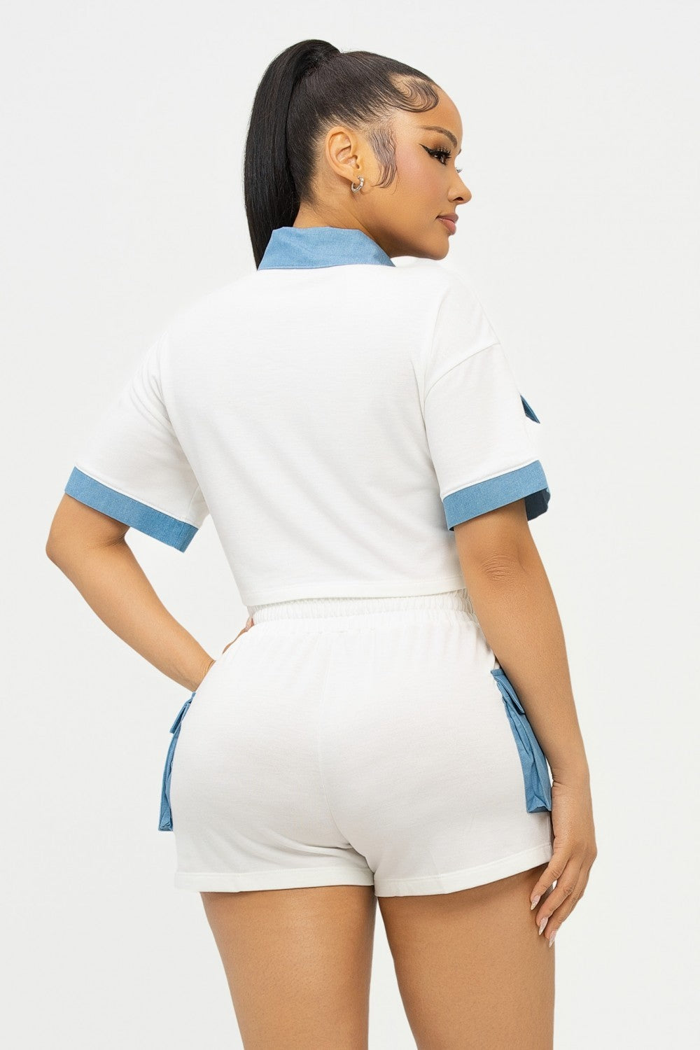 WHITE AND BLUE SHORT SET